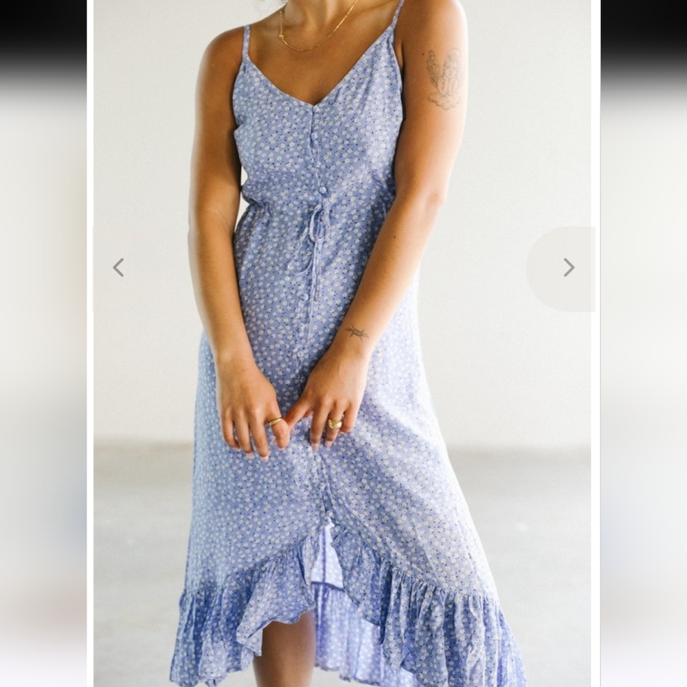Rails Frida Sky Blue Daisies Floral Sleeveless Dress. Sleeveless, V-neck, midi-l